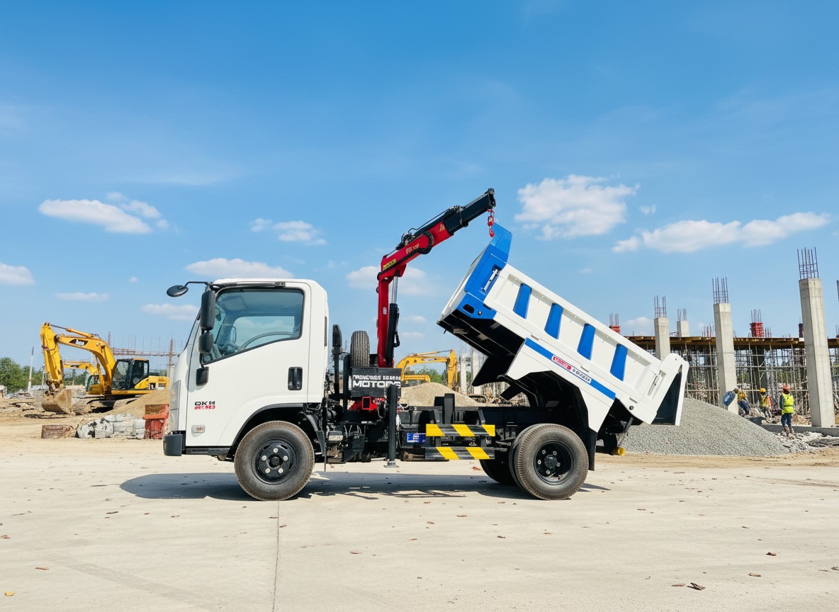 Xe tải ben tự đổ isuzu QKR230- gắn cẩu 3 tấn Palfinger