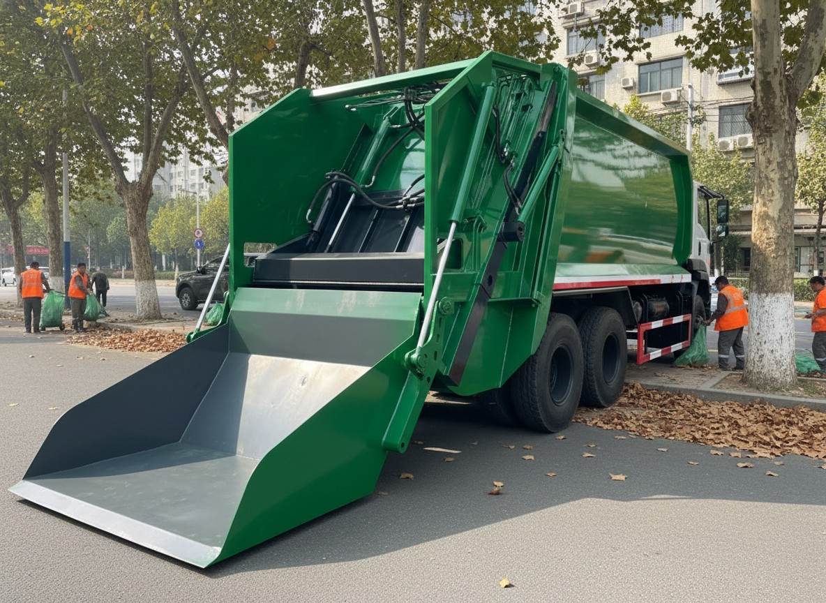 Cơ cấu nạp rác máng xuồng Thùng xe Xe Ô Tô Cuốn Ép Chở Rác 22m3 Isuzu FVZ1500 Cơ cấu nạp rác máng xuồng Thùng xe Xe Ô Tô Cuốn Ép Chở Rác 22m3 Isuzu FVZ1500