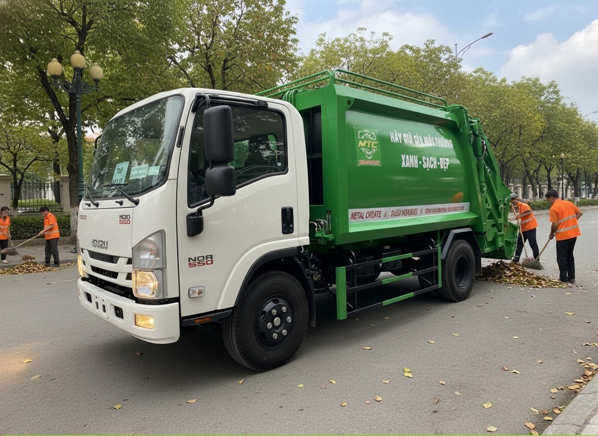 Xe Ô tô cuốn ép chở rác 7m3 Isuzu NQR550 NQR75HE5 Xe Ô tô cuốn ép chở rác 7m3 Isuzu NQR550 NQR75HE5